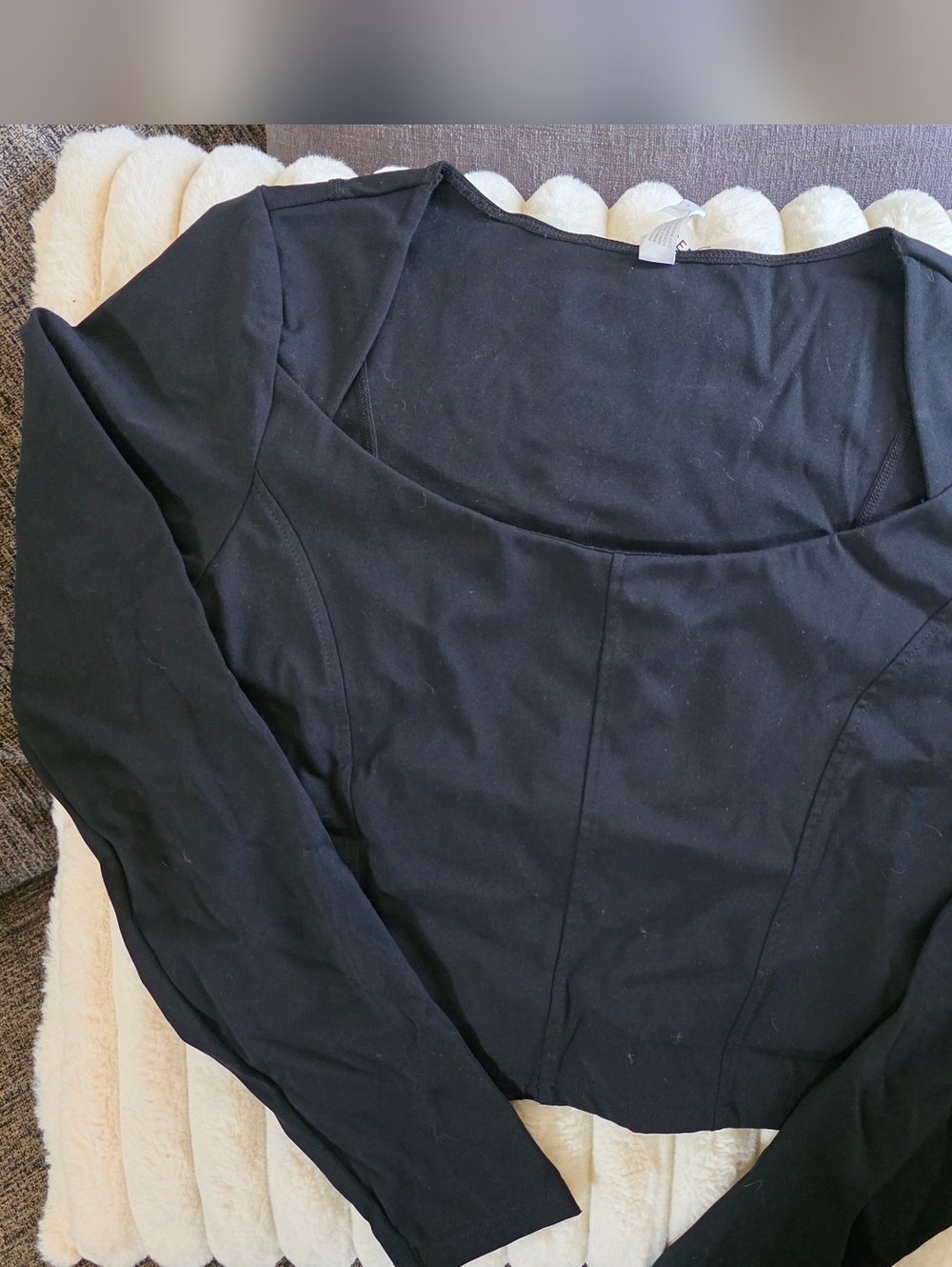 Black Long Sleeve Crop Scoop Neck Top